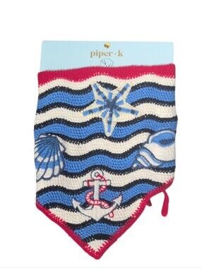 Piper K Red, White, Blue Nautical Crocheted Head Scarf